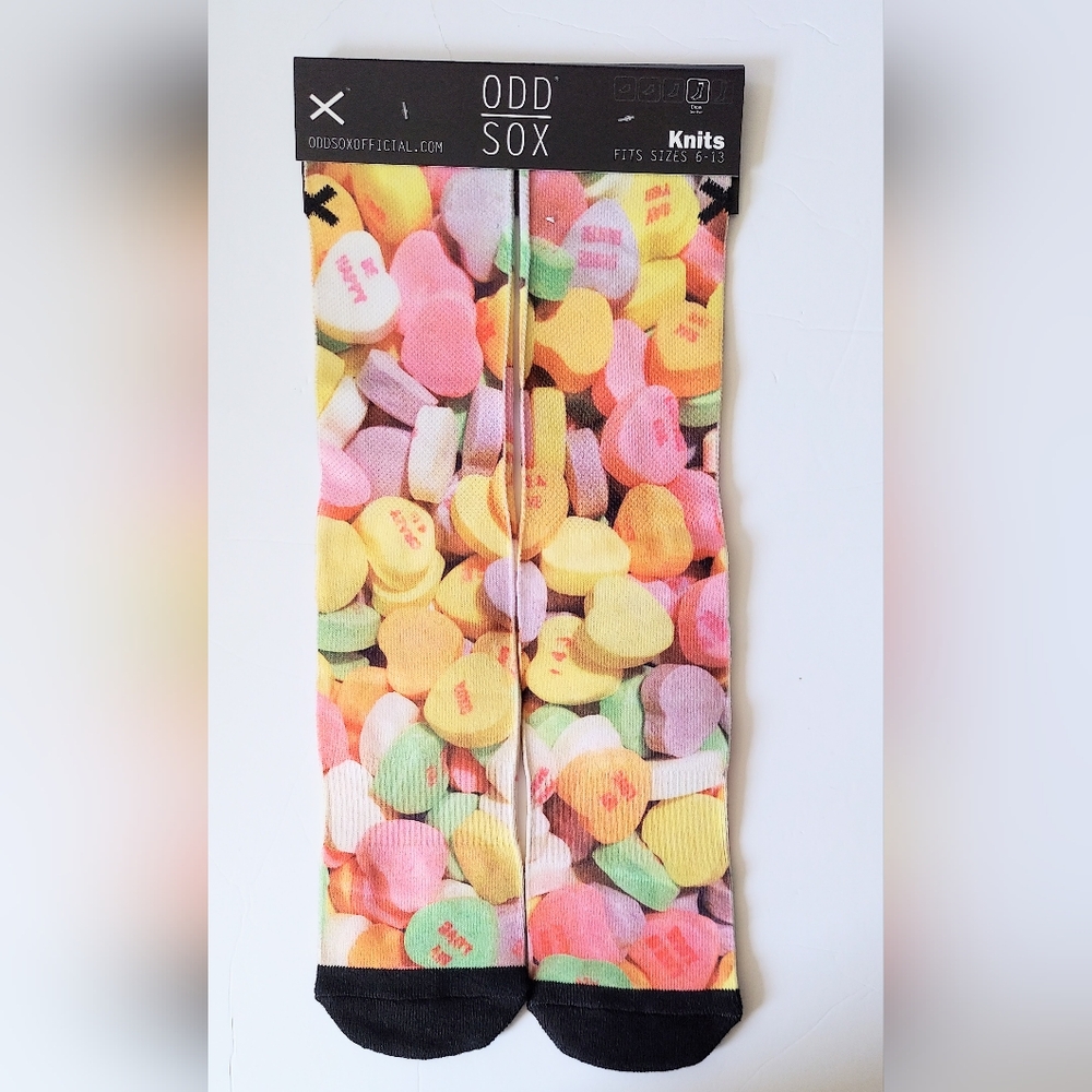 Odd Sox CANDY HEART Crew Socks Fits Sizes 6-13 NWT